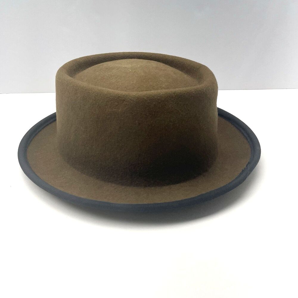 Tina Too Bollman Vintage 100% Wool Felt Hat Brown Black Trim Made in USA Woman's